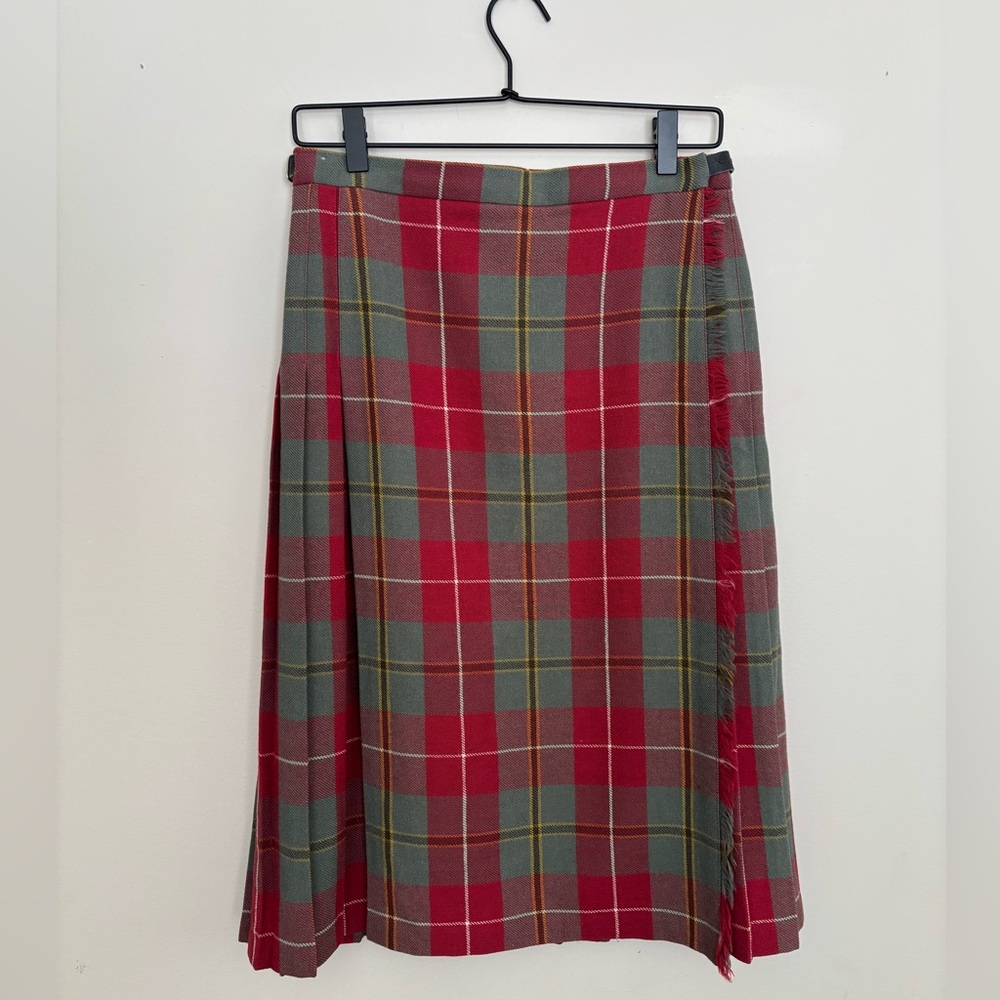 Vintage Scotland Wool Skirt Tartan Plaid Kilt Scottish Midi